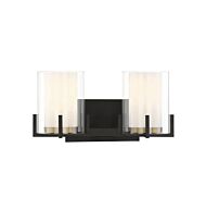 Savoy House Eaton 2 Light Bathroom Vanity Light in Matte Black with Warm Brass Accents