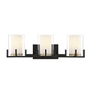 Savoy House Eaton 3 Light Bathroom Vanity Light in Matte Black with Warm Brass Accents