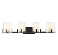 Savoy House Eaton 4 Light Bathroom Vanity Light in Matte Black with Warm Brass Accents