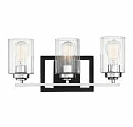 Savoy House Redmond 3 Light Bathroom Vanity Light in Matte Black with Polished Chrome Accents