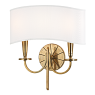 Hudson Valley Mason 2 Light 15 Inch Wall Sconce in Aged Brass