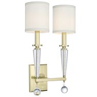 Crystorama Paxton 2 Light 19 Inch Wall Sconce in Aged Brass with Clear Glass Balls Crystals
