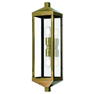 Nyack 2-Light Outdoor Wall Lantern in Antique Brass w with Polished Chrome Stainless Steel