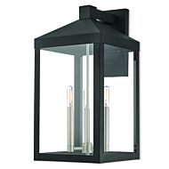 Nyack 3-Light Outdoor Wall Lantern in Black w with Brushed Nickel Cluster