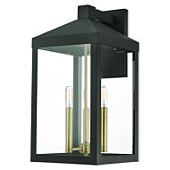 Nyack 3-Light Outdoor Wall Lantern in Bronze w with Antique Brass Cluster
