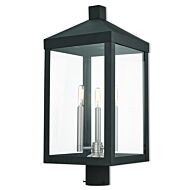 Nyack 3-Light Post-Top Lanterm in Black w with Brushed Nickel Cluster