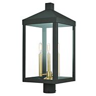 Nyack 3-Light Post-Top Lanterm in Bronze w with Antique Brass Cluster