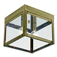 Nyack 2-Light Outdoor Ceiling Mount in Antique Brass w with Polished Chrome Stainless Steel
