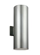 Sea Gull Cylinders 2 Light 18 Inch Outdoor Wall Light in Painted Brushed Nickel