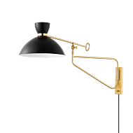 Cranbrook 1-Light Portable Wall Sconce in Aged Brass With Soft Black
