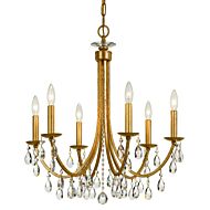 Crystorama Bridgehampton 6 Light 26 Inch Chandelier in Antique Gold with Faceted Crystal Crystals