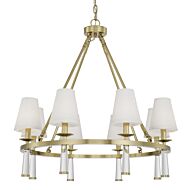 Crystorama Baxter 8 Light 31 Inch Transitional Chandelier in Aged Brass with Glass Finials Crystals