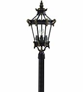 The Great Outdoors Stratford Hall 4 Light 28 Inch Outdoor Post Light in Heritage with Gold Highlights