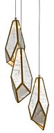 Glace 3-Light Pendant in Painted Silver with Antique Brass