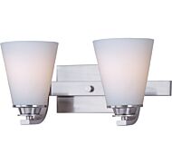 Maxim Conical 13 Inch 2 Light Satin White Glass Bathroom Vanity Light in Satin Nickel