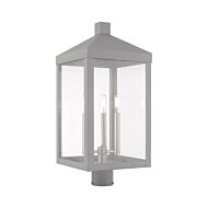 Nyack 3-Light Post-Top Lanterm in Nordic Gray w with Brushed Nickels