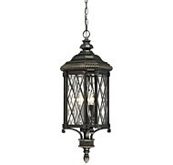 The Great Outdoors Bexley Manor 4 Light 32 Inch Outdoor Hanging Light in Black with Gold Highlights
