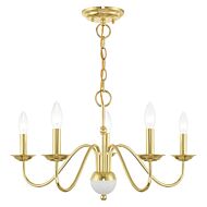 Windsor 5-Light Chandelier in Polished Brass w with White