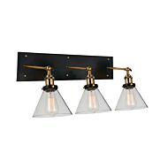 CWI Lighting Eustis 3 Light Wall Sconce with Black & Gold Brass finish