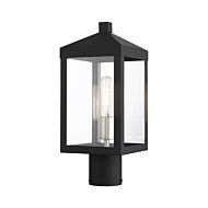 Nyack 1-Light Outdoor Post Top Lantern in Black w with Brushed Nickel Cluster