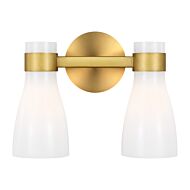 Moritz 2-Light Bathroom Vanity Light in Burnished Brass with Milk White Glass