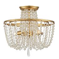 Crystorama Arcadia 3 Light Ceiling Light in Antique Gold with Hand Cut Crystal Crystals
