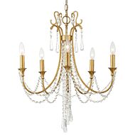 Crystorama Arcadia 5 Light 29 Inch Chandelier in Antique Gold with Hand Cut Crystal Crystals