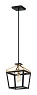 Mavonshire 1-Light Chandelier in Black with Aged Gold Brass