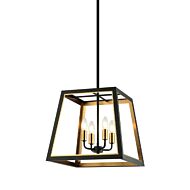 Rosalie 4-Light Pendant in Matte Black with Aged Gold