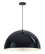 Hemisphere 1-Light LED Pendant in Gloss Black with Aluminum