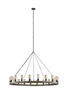Avenir 20 Light Chandelier in Weathered Oak Wood And Antique Forged Iron by Sean Lavin