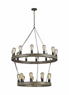 Avenir 21 Light Multi Tier Chandelier in Weathered Oak Wood And Antique Forged Iron by Sean Lavin