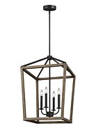 Gannet 4 Light Chandelier in Weathered Oak Wood And Antique Forged Iron by Sean Lavin