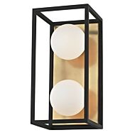 Mitzi Aira 2 Light 10 Inch Bathroom Vanity Light in Aged Brass and Black