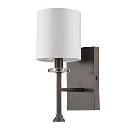 Kara 1-Light Oil-Rubbed Bronze Sconce With Fabric Shade And Crystal Bobeche