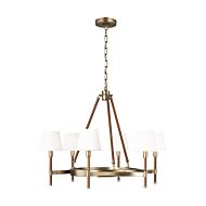 Katie 6 Light Chandelier in Time Worn Brass And Saddle Leather by Ralph Lauren