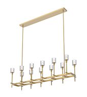 Alora Salita 12 Light Linear Pendant in Vintage Brass And Ribbed Crystal