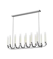 Alora Flute 14 Light Linear Pendant in Polished Nickel And Clear Ribbed Glass