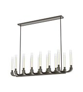 Alora Flute 14 Light Linear Pendant in Urban Bronze And Clear Ribbed Glass