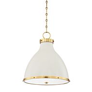 Painted No. 3 2-Light Pendant in Aged Brass with Off White