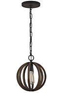 Allier Mini Pendant in Weathered Oak Wood And Antique Forged Iron by Sean Lavin