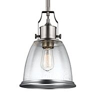 Feiss Hobson 9.5 Inch Pendant in Satin Nickel Finish w/ Clear Seeded Glass