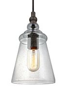 Feiss Loras 5.75 Inch Clear Seeded Mini Pendant in Dark Weathered Iron