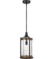 Feiss Angelo Pendant Light in Distressed Weathered Oak And Slate Grey Metal