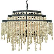Crystorama Poppy 6 Light Chandelier with Natural Wood Beads Crystals