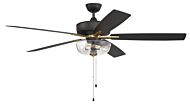 Craftmade Super Pro fan 3-Light Ceiling Fan with Blades Included in Flat Black with Satin Brass