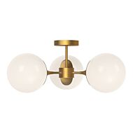Nouveau 3-Light Semi-Flush Mount in Aged Gold with Opal Glass