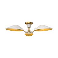 Oscar 3-Light Semi-Flush Mount in Aged Gold with White