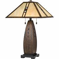 Quoizel Fulton 27 Inch Tiffany Table Lamp in Wood Finish