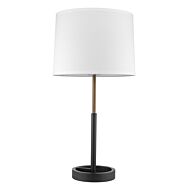 Rotunda 1-Light Matte Black And Hand Painted Antique Gold Table Lamp With Homespun Linen Shade